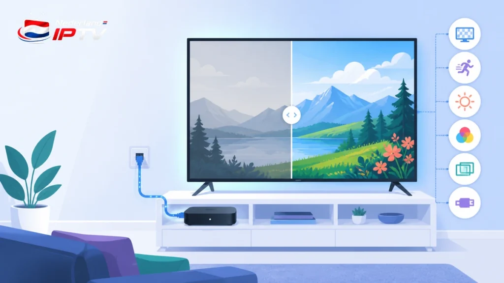 IPTV beeldkwaliteit verbeteren met 4K televisie, testbeeld, HDMI, netwerkkabel en instellingen