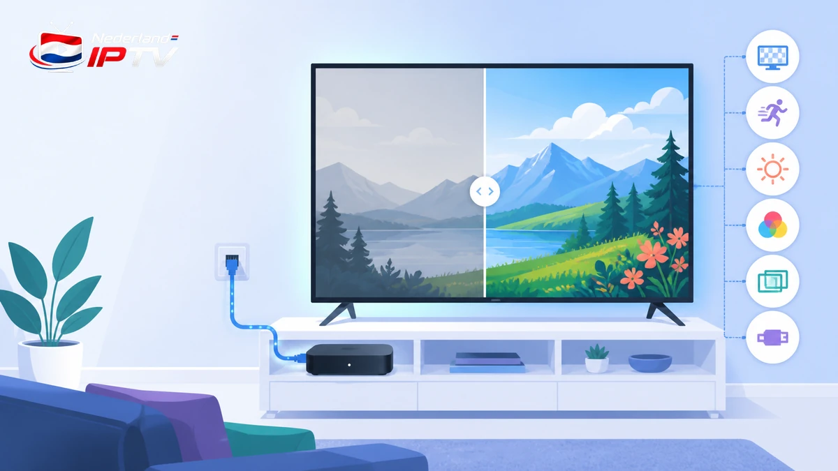 IPTV beeldkwaliteit verbeteren met 4K televisie, testbeeld, HDMI, netwerkkabel en instellingen