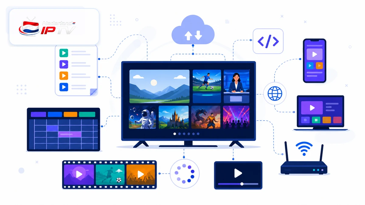 IPTV begrippen uitleg met M3U, EPG, streaming, apparaten en netwerk
