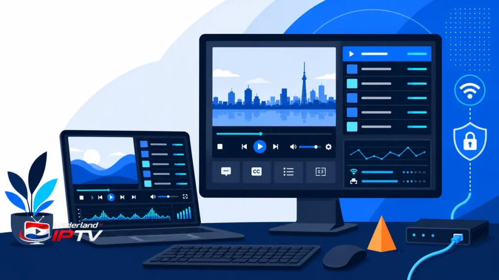 IPTV met VLC op desktop en laptop met playlist, ondertiteling, netwerkmeting en beveiligde URL