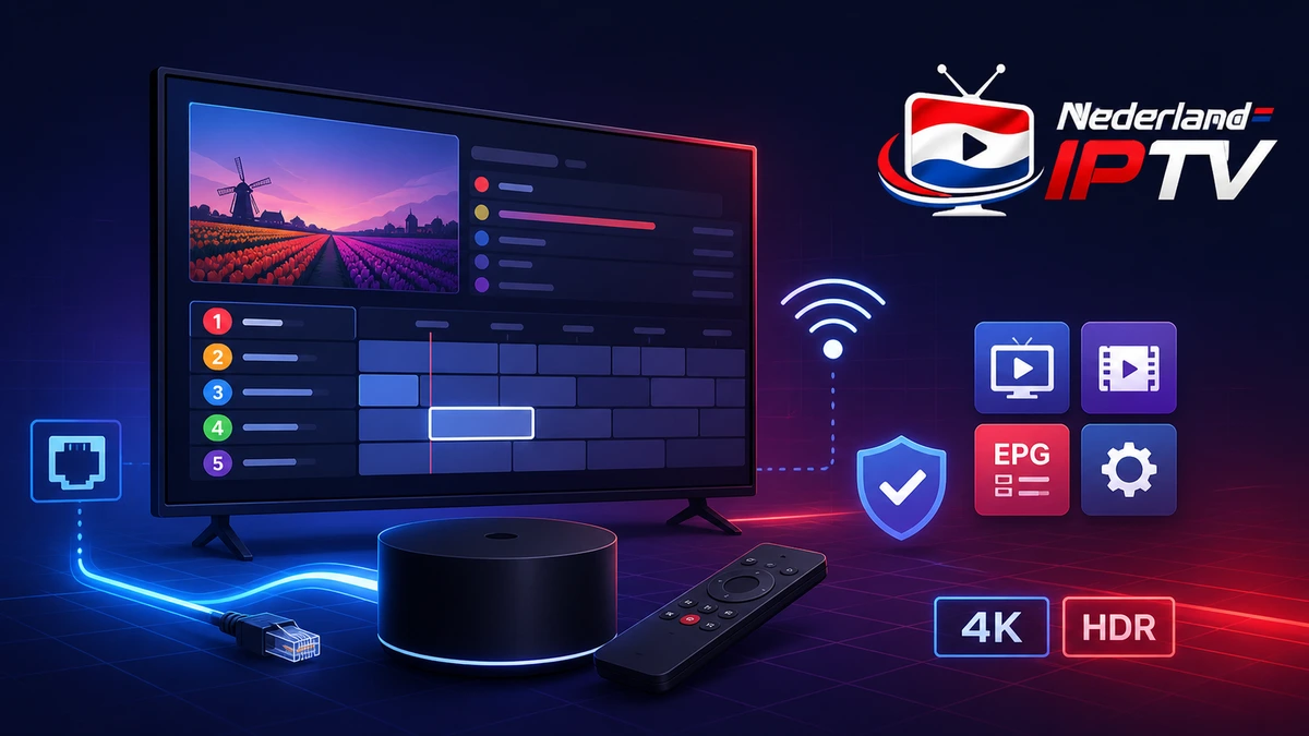 IPTV op Nvidia Shield met tv-gids, mediaspeler, afstandsbediening, Ethernet, wifi, 4K en HDR