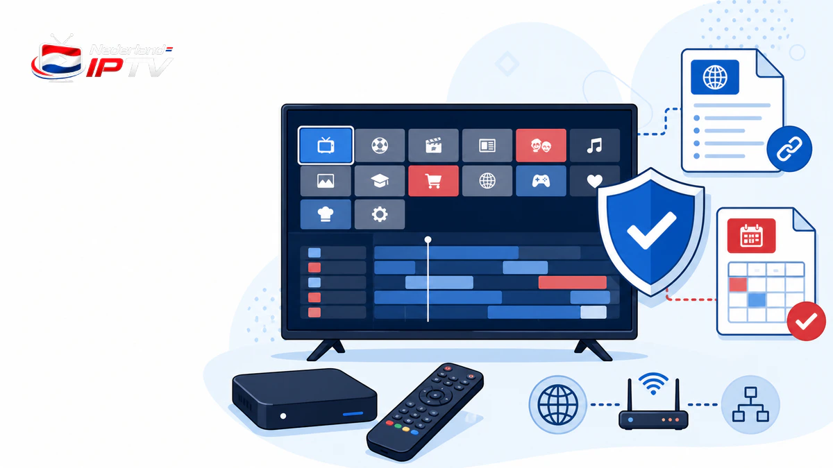 Perfect Player IPTV configureren op Android TV met M3U-playlist, EPG, afstandsbediening en veiligheidscontrole