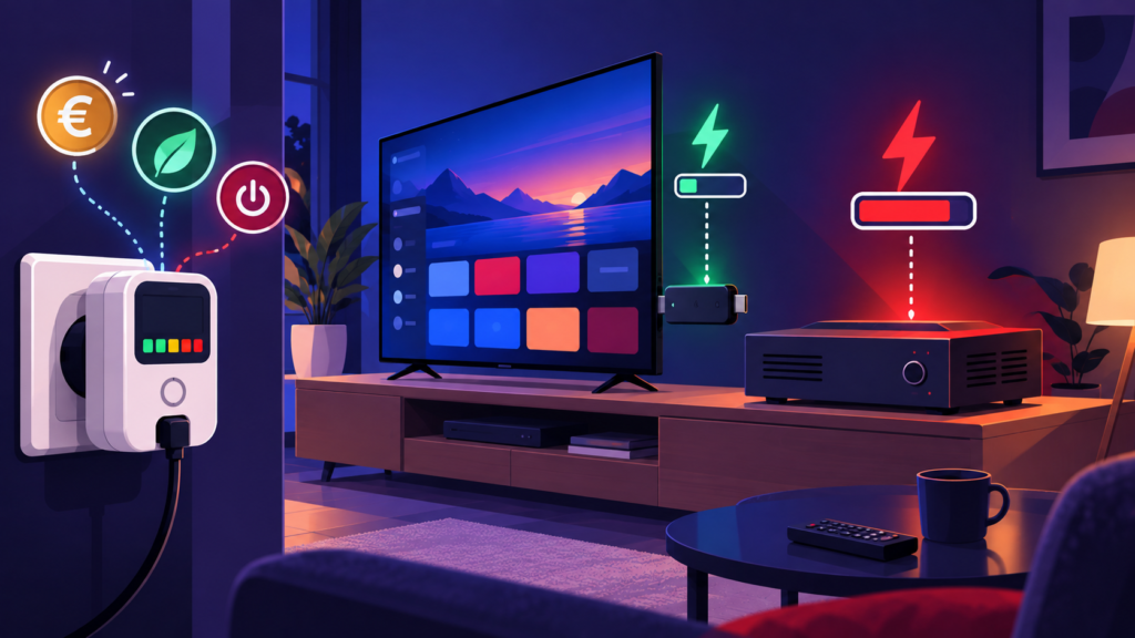 IPTV stroomverbruik van streamingstick, decoder en tv vergeleken per jaar
